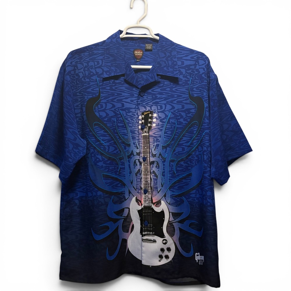 Gibson Tour Wear by Dragonfly Blue SG Guitar Tribal Graphic Shirt‎ Mens XXL